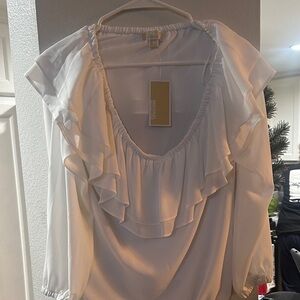 New York & Company White Ruffled Blouse